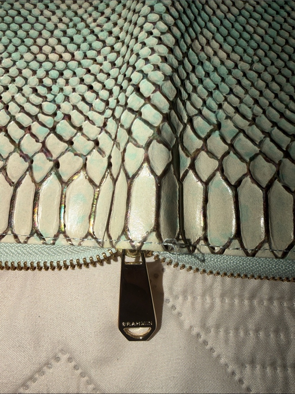 Brahmin Mint Green and Cream Embossed Python Zip Wallet - Picture 4 of 4